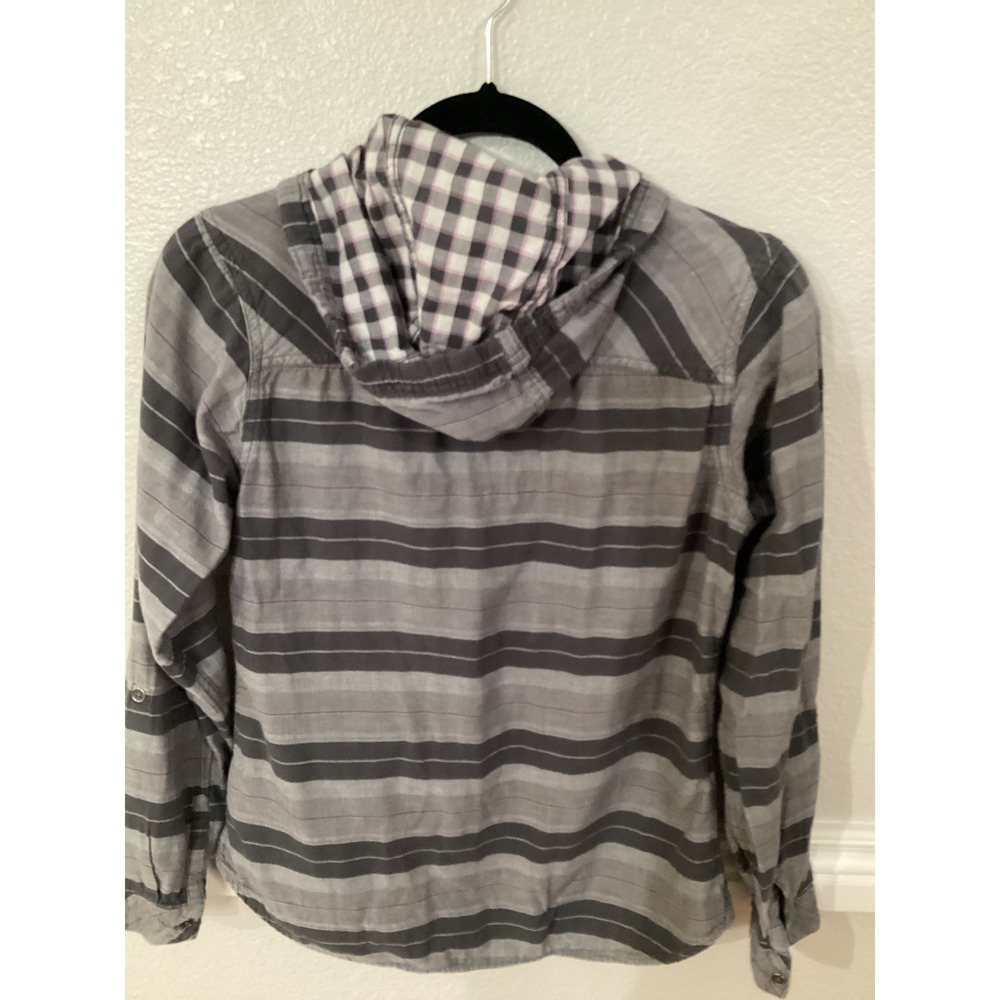 Columbia Womens Hooded Shirt Gray Striped Button Down‎ Top XS Casual - Picture 4 of 6